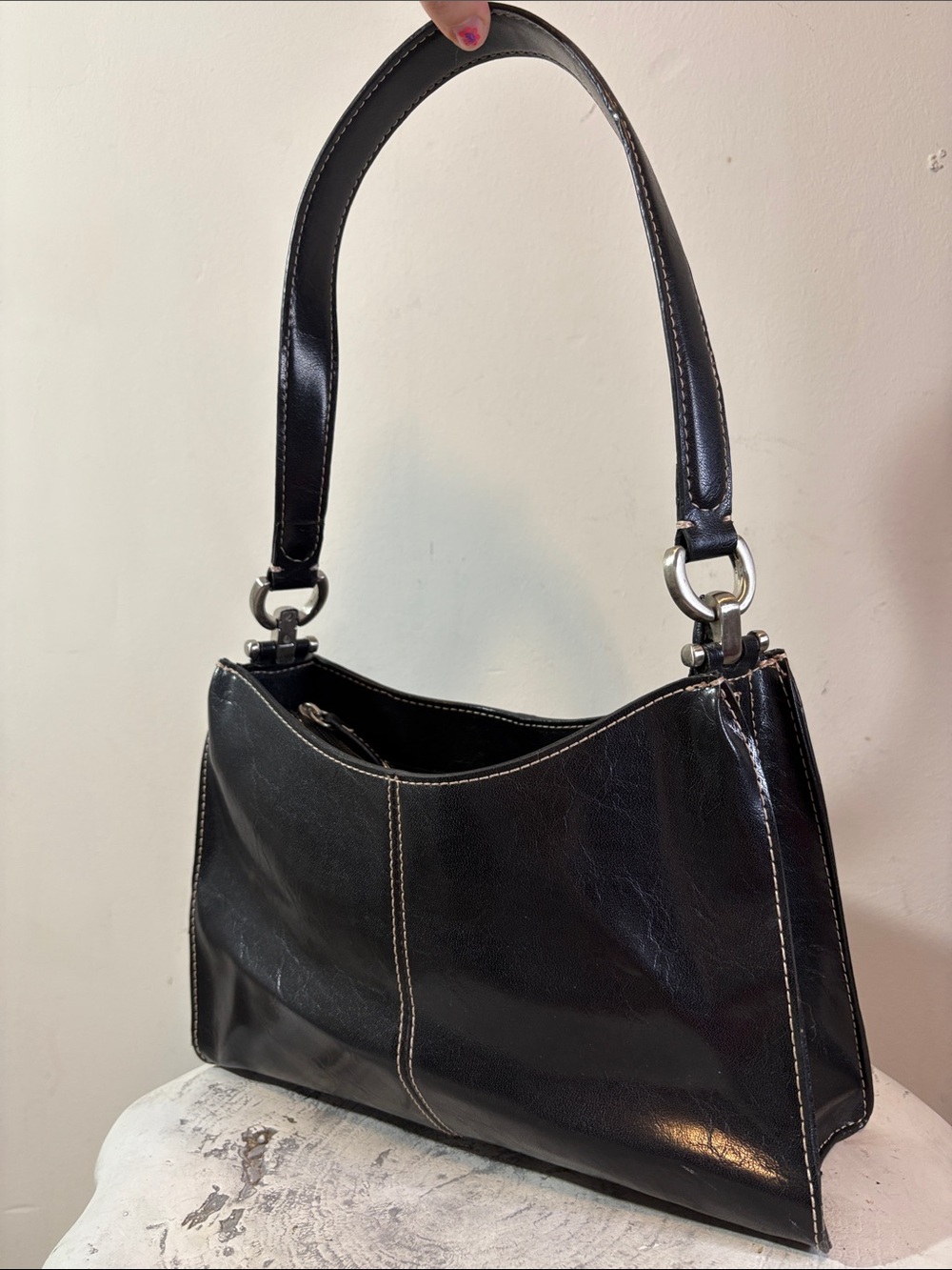 True Y2K Era Liz Claiborne Black Contrast Stitch Small Baguette Shoulder Bag